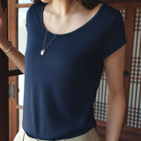 SITP5300 Sheer Cap-Sleeve Slim T-Shirt_Navy