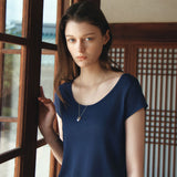 SITP5300 Sheer Cap-Sleeve Slim T-Shirt_Navy