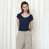 SITP5300 Sheer Cap-Sleeve Slim T-Shirt_Navy