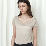 SITP5300 Sheer Cap-Sleeve Slim T-Shirt_Ash olive