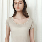 SITP5300 Sheer Cap-Sleeve Slim T-Shirt_Ash olive