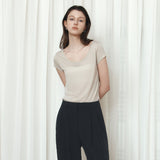 SITP5300 Sheer Cap-Sleeve Slim T-Shirt_Ash olive