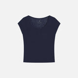 SITP5300 Sheer Cap-Sleeve Slim T-Shirt_Navy