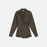 SITP5306 Soft Open-Collar Wrap Shirt_Brown