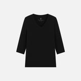 SITP5313 Soft V-Neck 3/4-Sleeve T-Shirt_Black