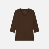 SITP5313 Soft V-Neck 3/4-Sleeve T-Shirt_Brown
