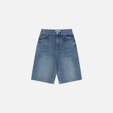 SIJN6117 Cool Washed Straight Denim Shorts_Medium Blue