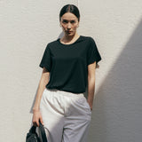 SITP5154 Silkette Loose Fit U-Neck Short Sleeve T-Shirt_Black