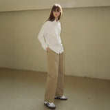 SIPT7068 Two tuck wide chino pants_Beige