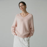 SIKN2156 Wool Blend Loose V-Neck Knit_Light Pink