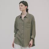 SITP5151 oversized lounge silky shirt_Khaki brown