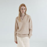SIKN2170 Loose Fit V-Neck Heavy Knit_Light beige