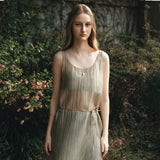 SIA8043 Sheer Layered Wrinkle Dress_Olive