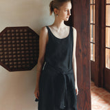SIA8043 Sheer Layered Wrinkle Dress_Black