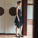 SIA8043 Sheer Layered Wrinkle Dress_Black