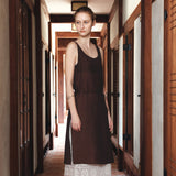 SIA8043 Sheer Layered Wrinkle Dress_Brown