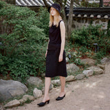SIST9067 Wrinkle Volume Midi Skirt_Black