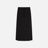 SIST9074 Waffle Elastic-Waist Long Skirt_Black