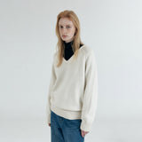SIKN2156 Wool Blend Loose V-Neck Knit_Cream