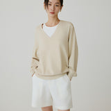 SITP5274 V-neck Batwing Comfort T-shirt_Light beige