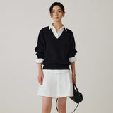 SIKN2181 Balloon V-Neck Loose Fit Knit_Black