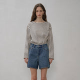 SITP5192 Loose Fit ST Boat Neck T-Shirt_Black Stripe