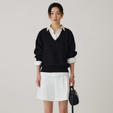 SIKN2181 Balloon V-Neck Loose Fit Knit_Black