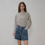 SITP5192 Loose Fit ST Boat Neck T-Shirt_Black Stripe