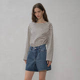 SITP5192 Loose Fit ST Boat Neck T-Shirt_Black Stripe