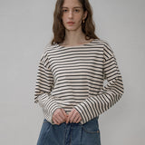SITP5192 Loose Fit ST Boat Neck T-Shirt_Black Stripe