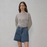 SITP5192 Loose Fit ST Boat Neck T-Shirt_Black Stripe