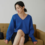 SIKN2181 Balloon V-neck Loose Fit Knit_Blue