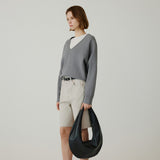 SIKN2181 Balloon V-neck Loose Fit Knit_Melange gray