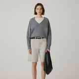 SIKN2181 Balloon V-neck Loose Fit Knit_Melange gray