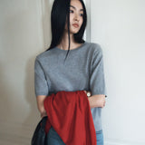 SIKN2184 Basic Round Neck Short Sleeve Knit_Melange gray
