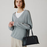 SITP5274 V-neck Batwing Comfort T-shirt_Melange gray