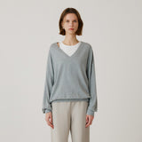 SITP5274 V-neck Batwing Comfort T-shirt_Melange gray