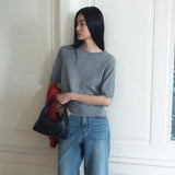 SIKN2184 Basic Round Neck Short Sleeve Knit_Melange gray