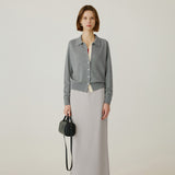 SIKN2183 Color-blocked Collar Knit Cardigan_Melange gray