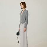 SIKN2183 Color-blocked Collar Knit Cardigan_Melange gray