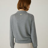 SIKN2183 Color-blocked Collar Knit Cardigan_Melange gray