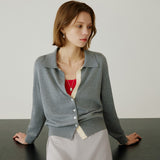 SIKN2183 Color-blocked Collar Knit Cardigan_Melange gray
