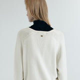 SIKN2156 Wool Blend Loose V-Neck Knit_Cream