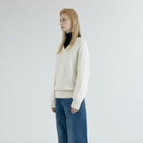 SIKN2156 Wool Blend Loose V-Neck Knit_Cream