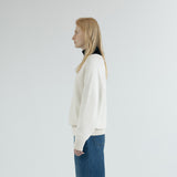 SIKN2156 Wool Blend Loose V-Neck Knit_Cream