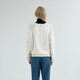 SIKN2156 Wool Blend Loose V-Neck Knit_Cream