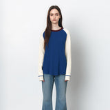 SIKN2176 Waffle Raglan Color Block Knit_Mix Blue