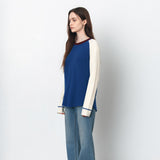 SIKN2176 Waffle Raglan Color Block Knit_Mix Blue