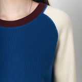 SIKN2176 Waffle Raglan Color Block Knit_Mix Blue