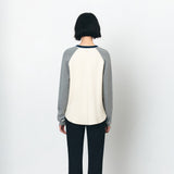 SIKN2176 Waffle Raglan Color Block Knit_Mix cream